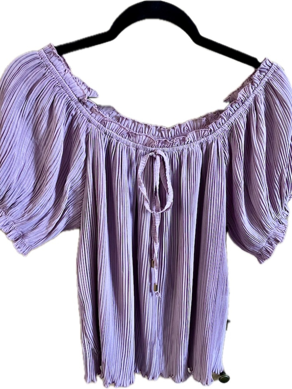 Lilac Off-Shoulder Peasant Blouse with Tie Front